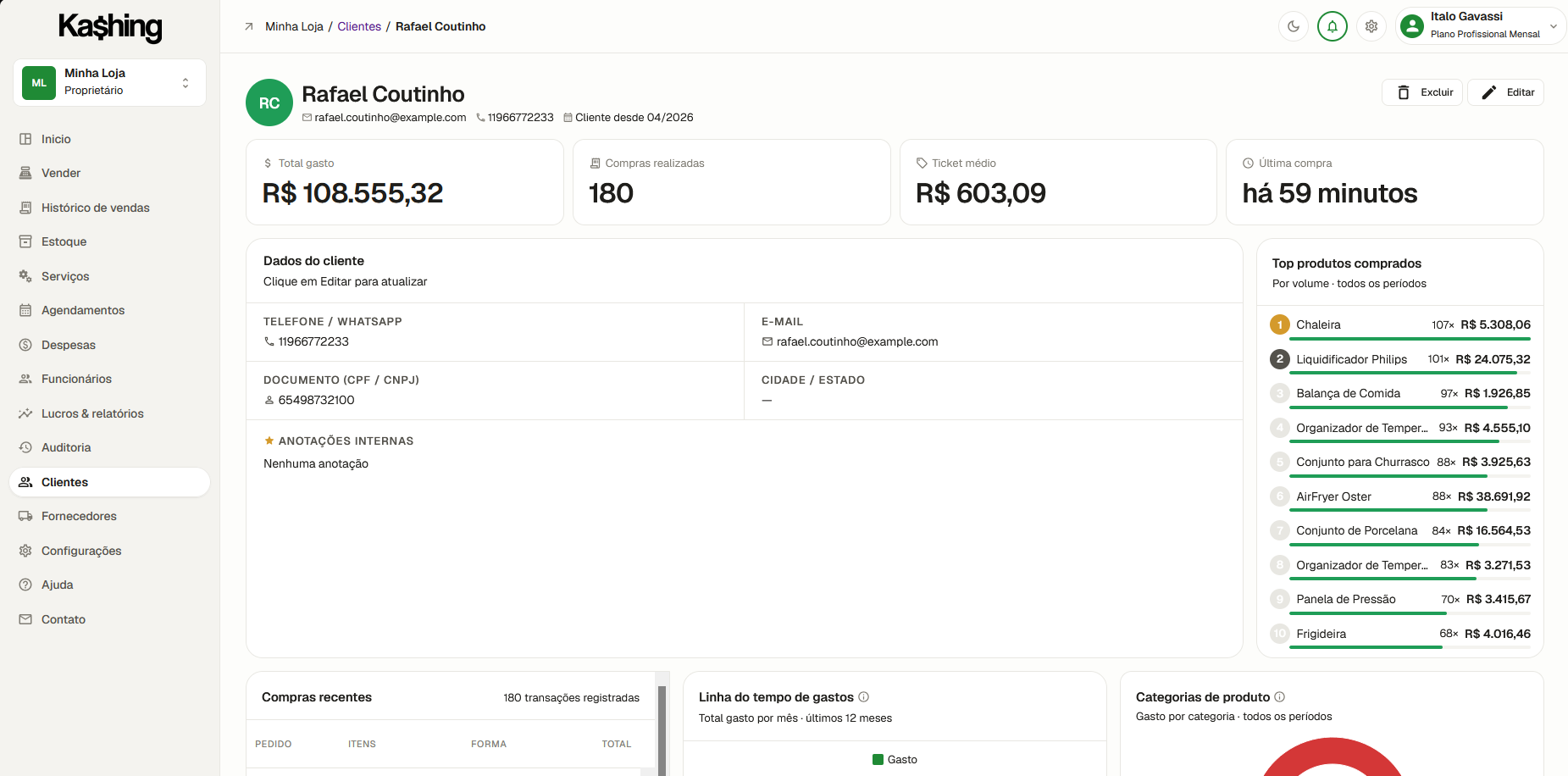 Tela de Clientes do Kashing